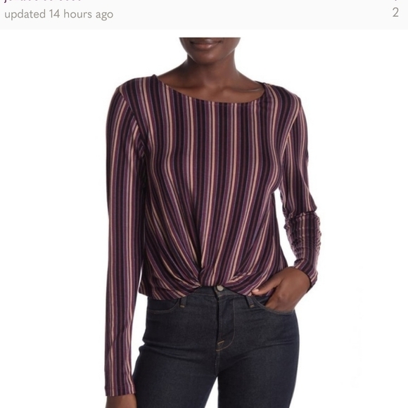 Hiatus Knot Front Top Womens XL Striped LS Cropped Pullover Stretch Office Boho - Picture 3 of 16